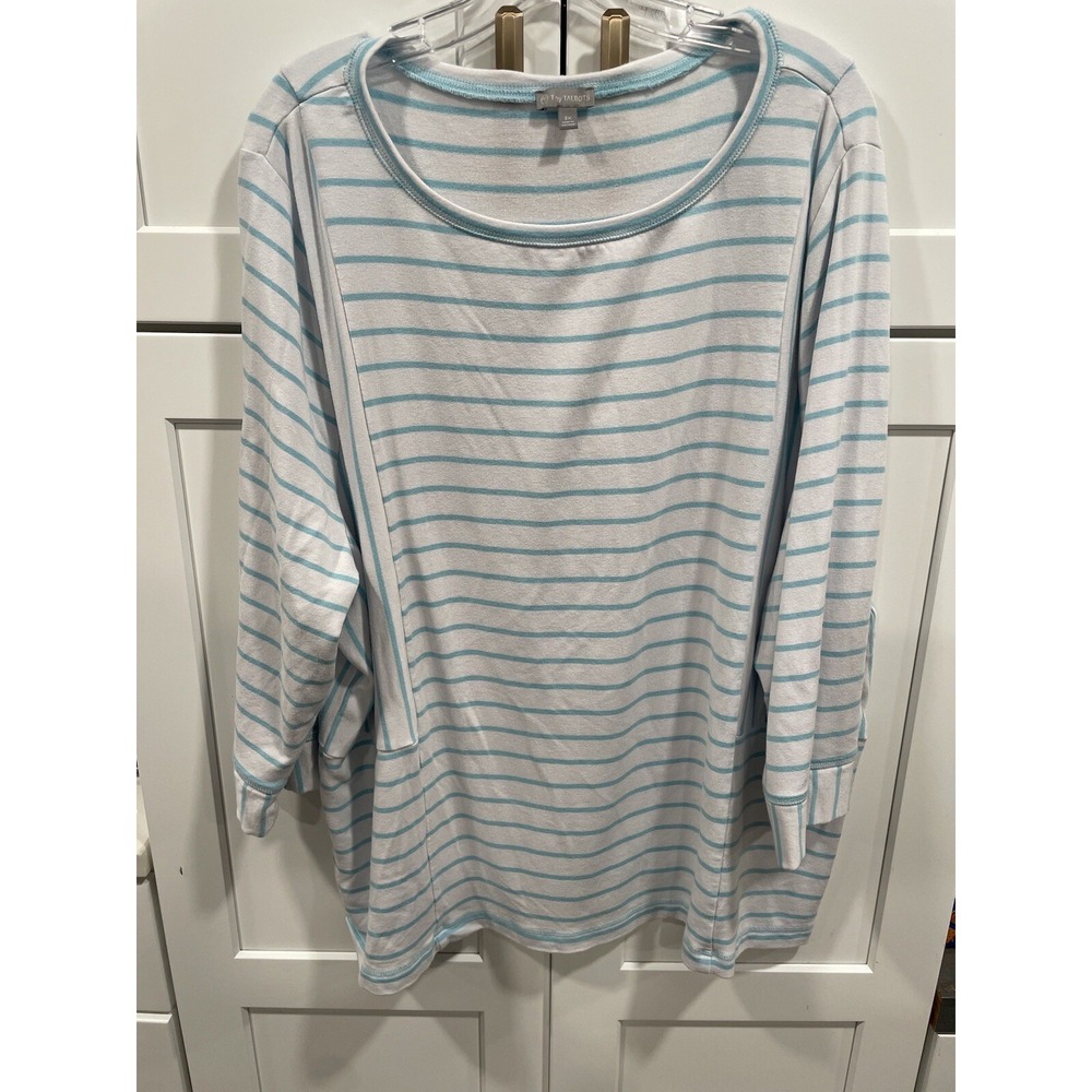 Talbots Beautiful Top White w/ Turquoise Stripes Size 3X SI34